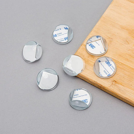 Clear corner edge protectors with adhesive backing, rounded transparent plastic pieces