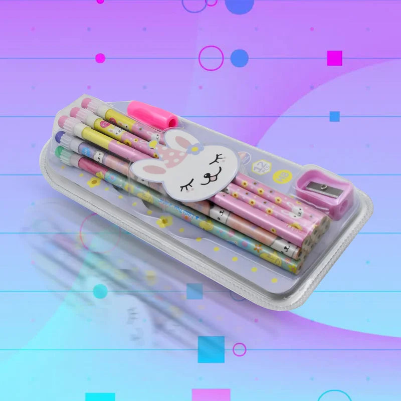 Cute Animal Pencil Set with Eraser & Sharpener (14 Pc) - Home Improvement