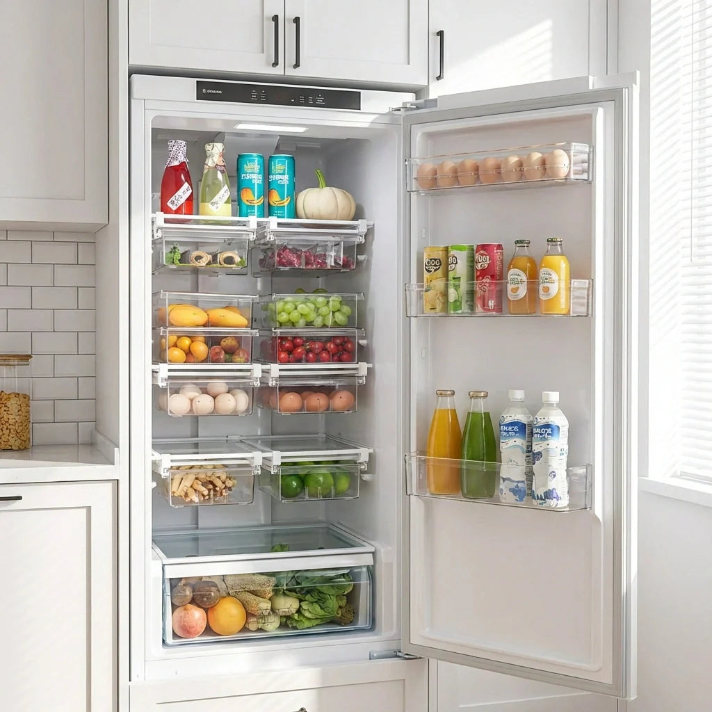 Refrigerator egg tray with lid, holding eggs