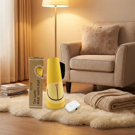Yellow electric heating mouse pad with smile-face print and small control module