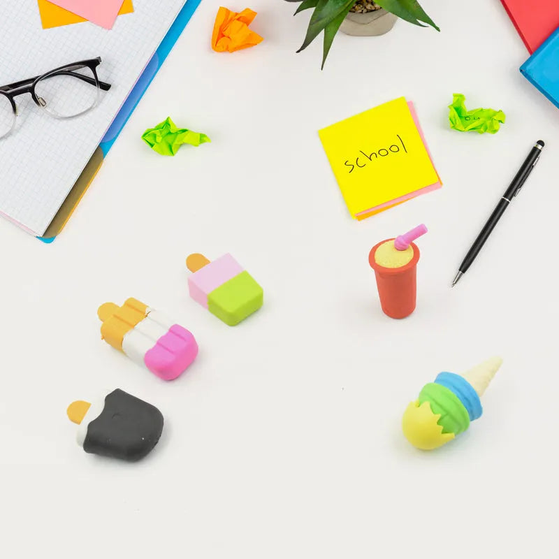 Fancy Colorful Mini Erasers (5 Pc Set) - Office