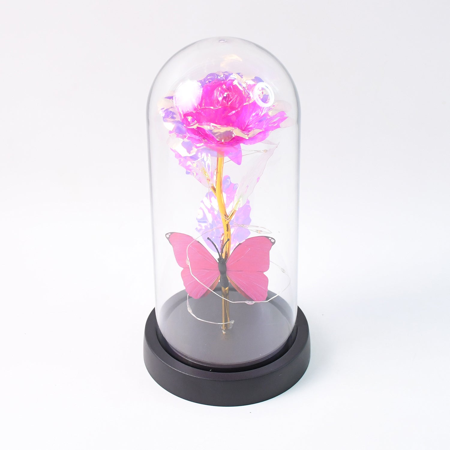 Best led decorative rose with butterfly in transparent plastic dome (1 pc battery not included) - 2025 | fast shipping