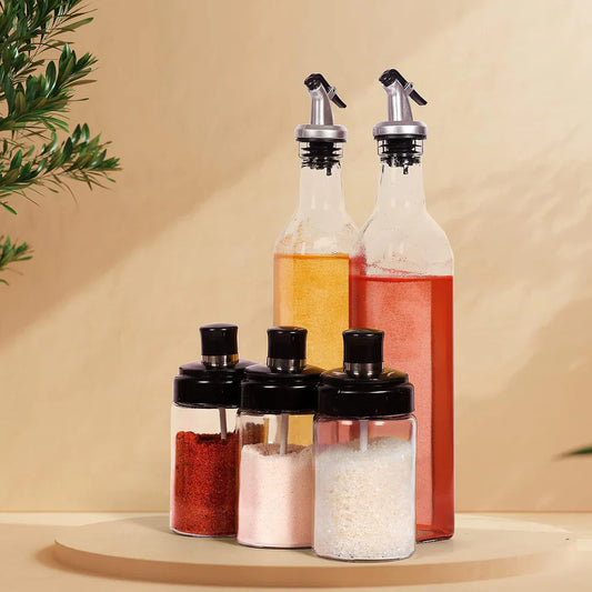 Best glass oil dispenser & spice jar set – 5 pcs - vinegar dispensers | 2025 | fast shipping