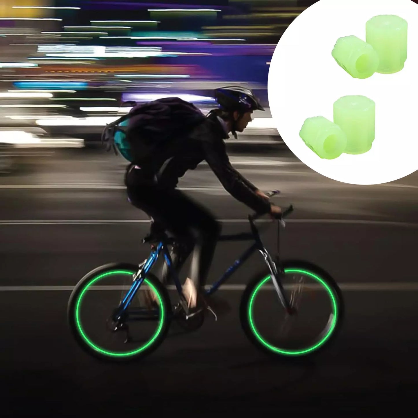 Glow-in-the-Dark Tire Valve Caps - Car & Motorbike