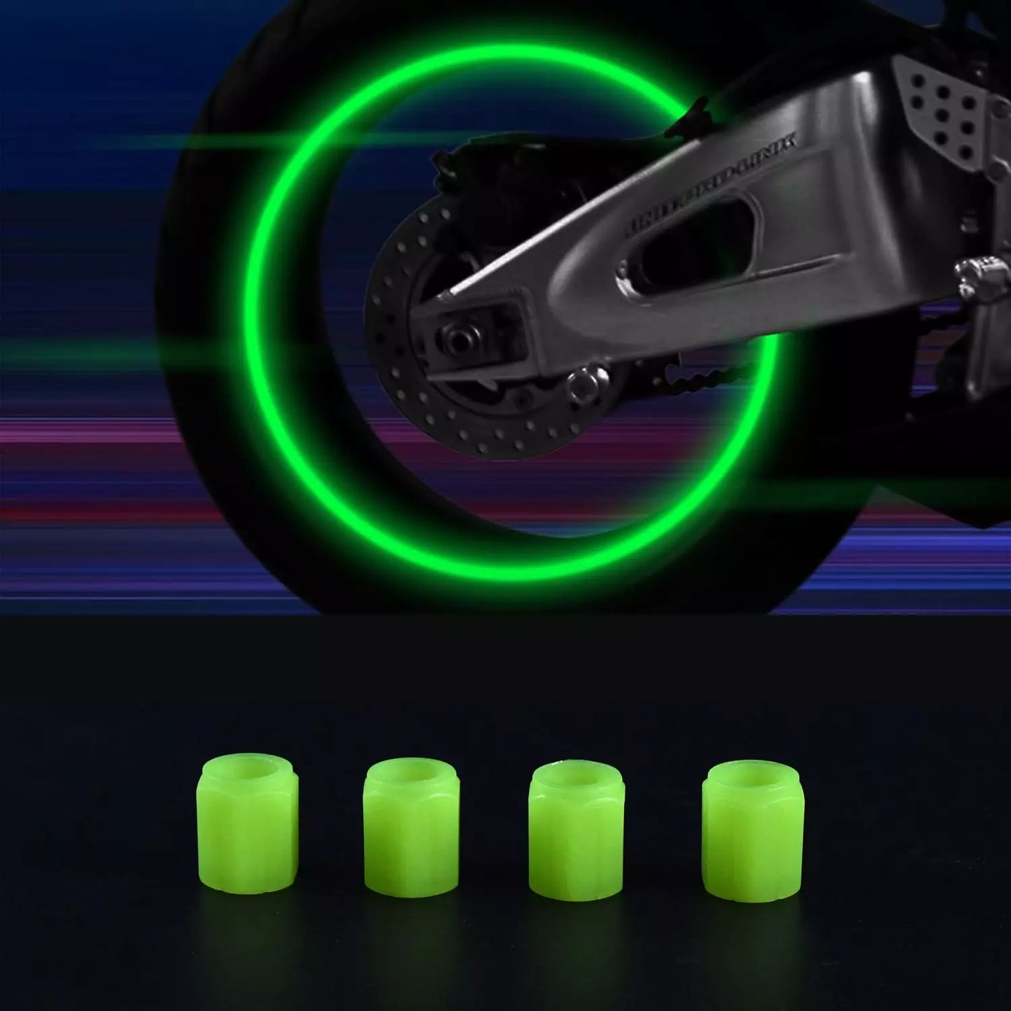 Glow-in-the-Dark Tire Valve Caps - Car & Motorbike