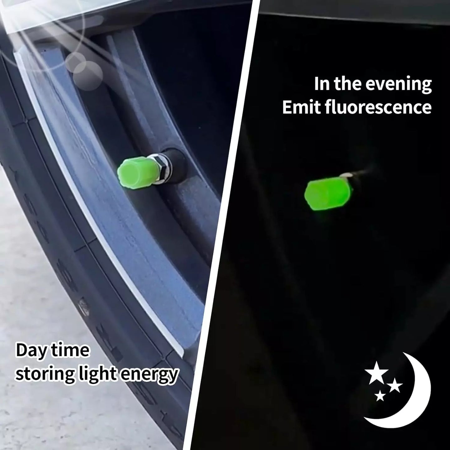 Glow-in-the-Dark Tire Valve Caps - Car & Motorbike