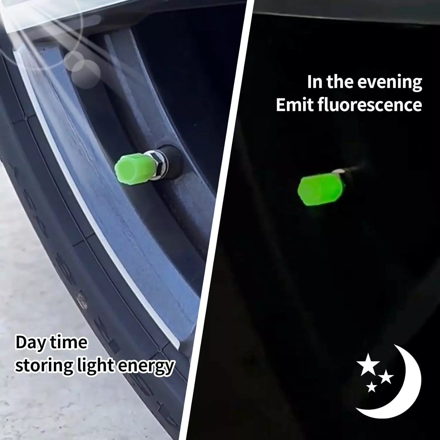 Glow-in-the-Dark Tire Valve Caps - Car & Motorbike