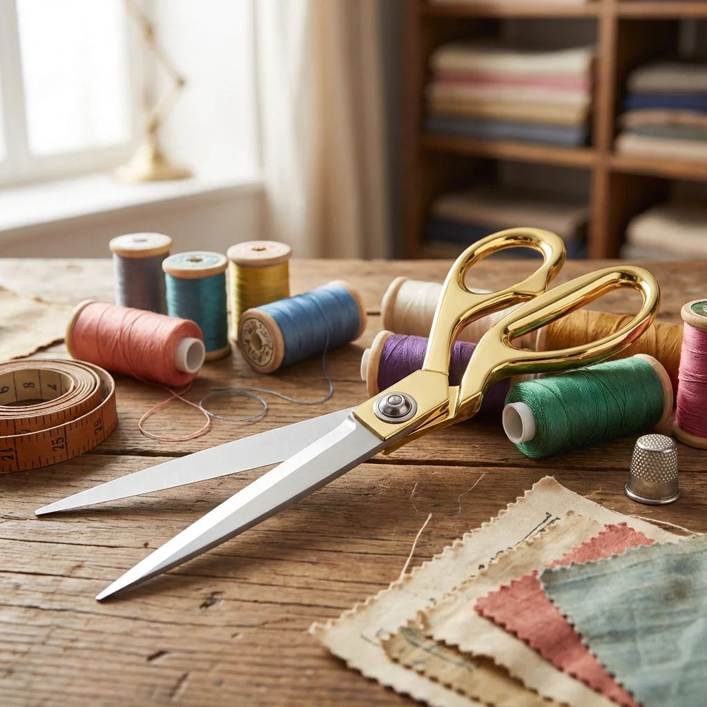 Gold fabric scissors with silver blades