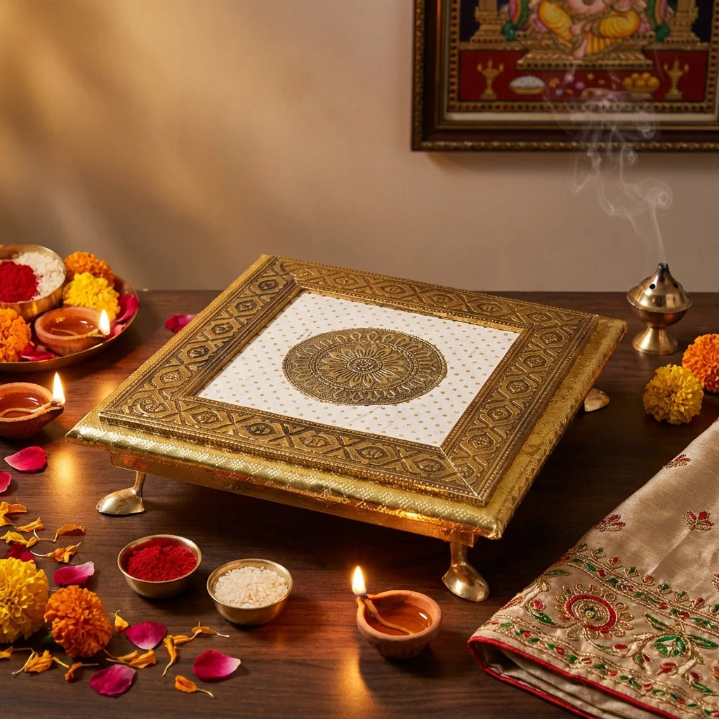 Best golden - square pooja chowki - religious altars | 2026 | fast shipping