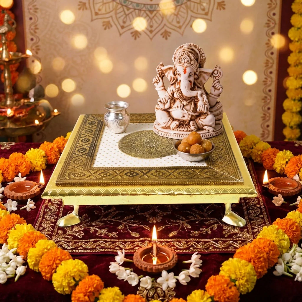 Best golden - square pooja chowki - religious altars | 2026 | fast shipping