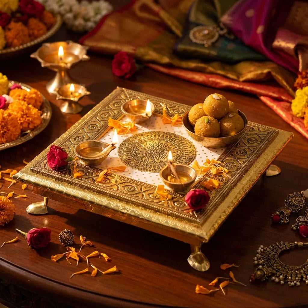 Best golden - square pooja chowki - religious altars | 2026 | fast shipping