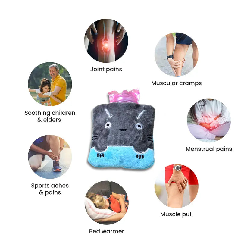 Grey Cat Print Small Hot Water Bag With Cover - Health Care