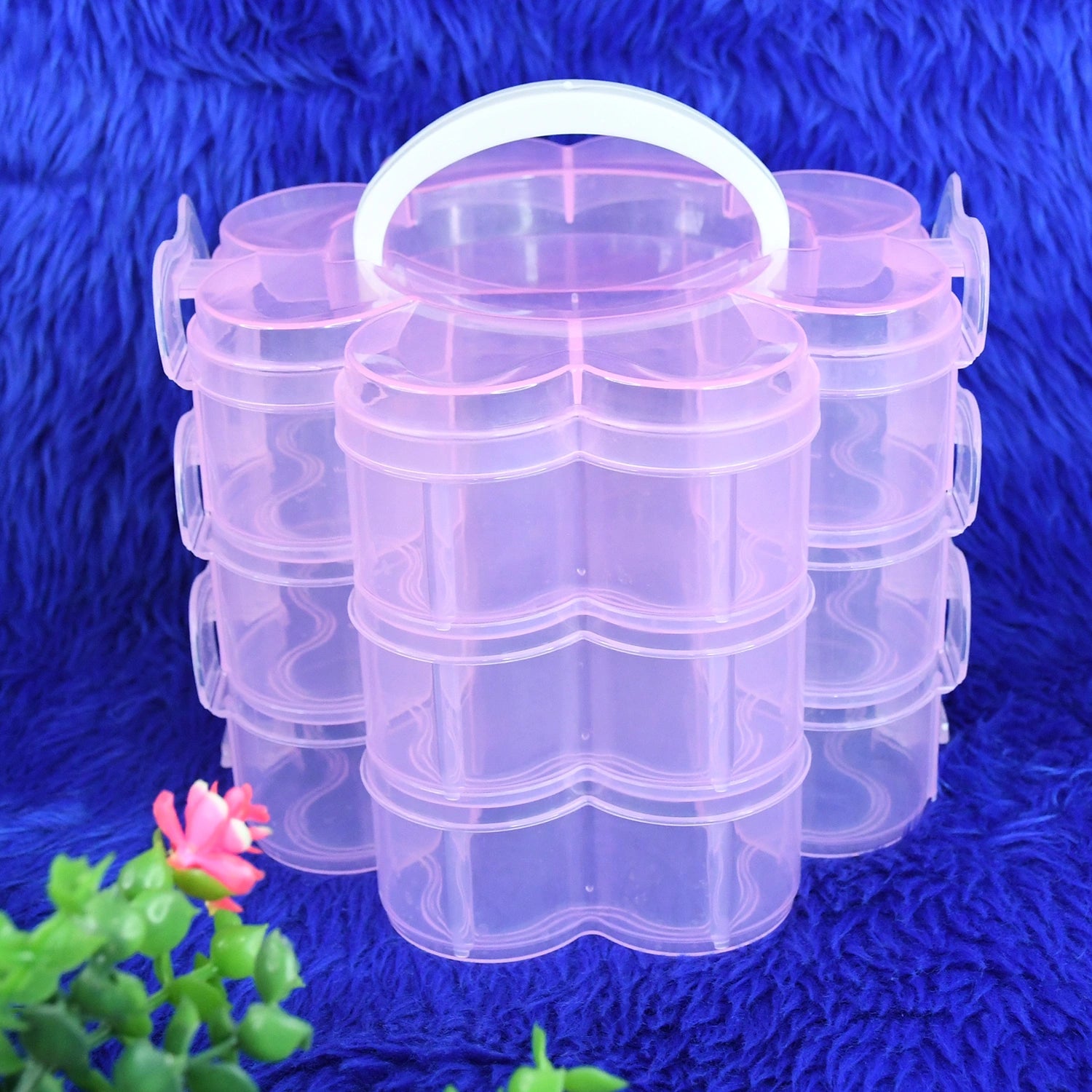 Flower-shaped 3-layer organizer box