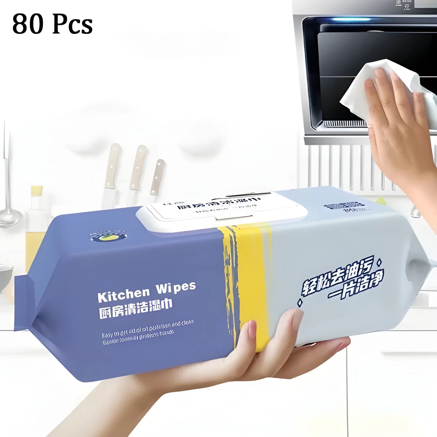 Heavy-duty grease cleaning wipes pack, blue and white, kitchen wipes