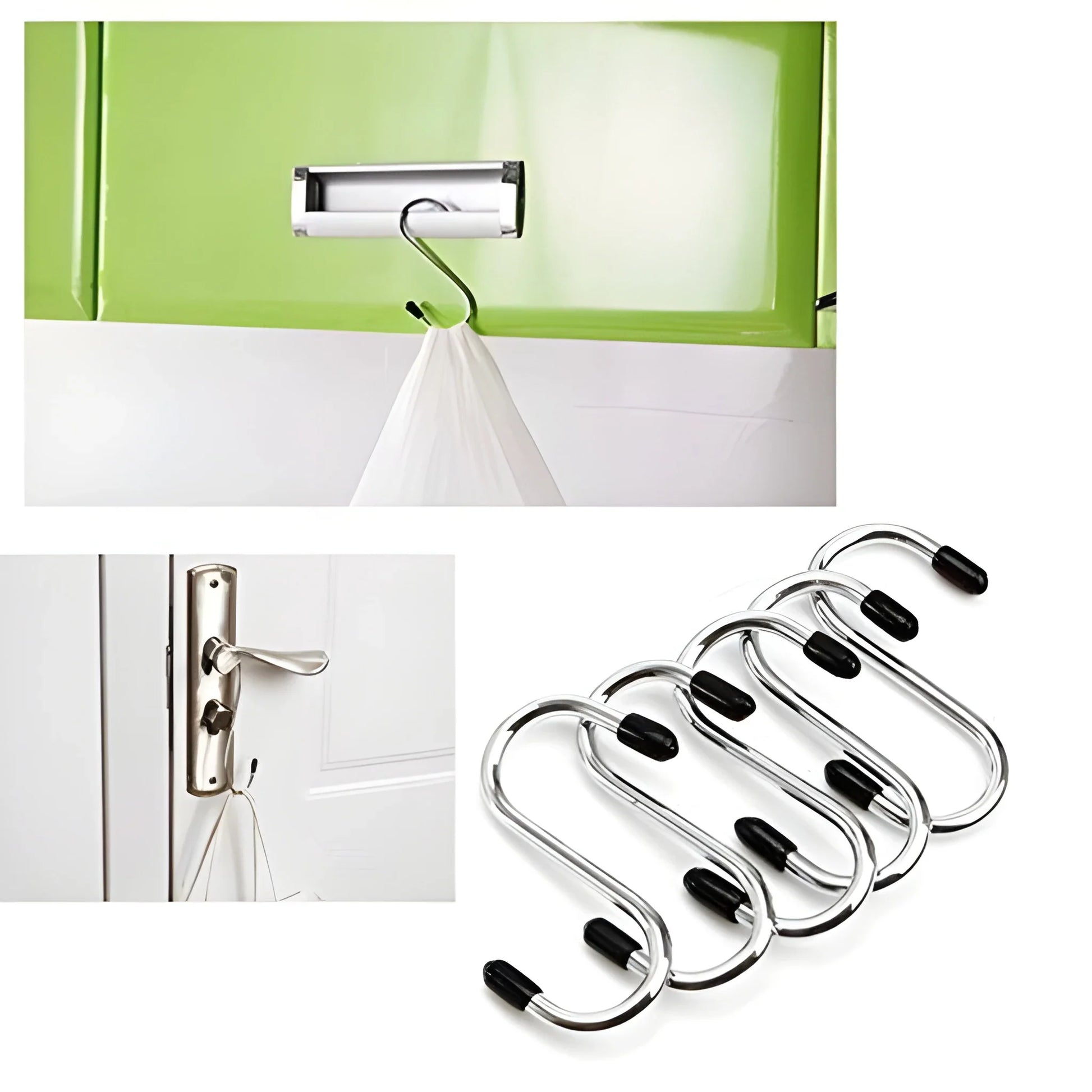 Heavy duty metal S-hooks with black rubber tips for hanging