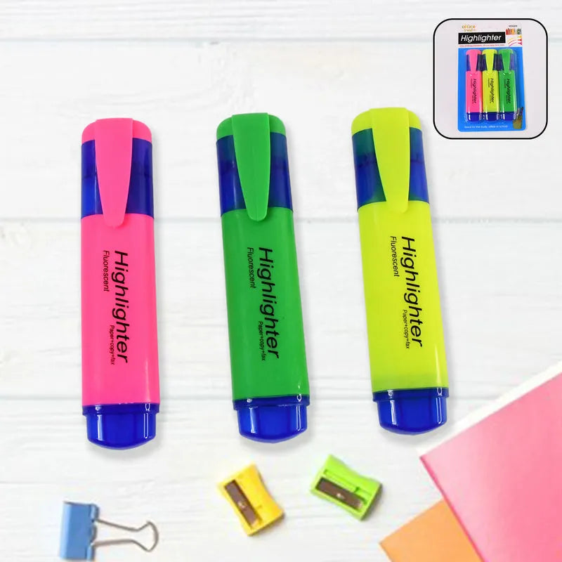 Highlighter Pen Assorted Colours (3 Pcs Set) - Office