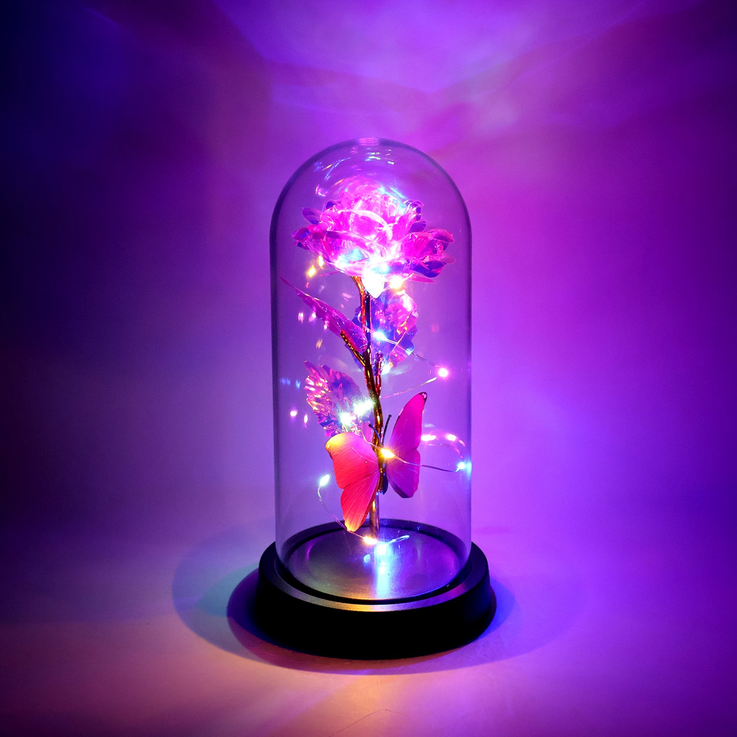 Best led decorative rose with butterfly in transparent plastic dome (1 pc battery not included) - 2025 | fast shipping
