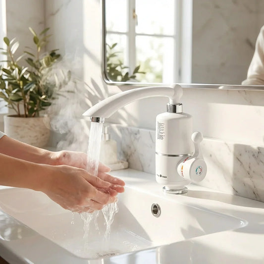 Instant hot water faucet with on-unit control and spout dispensing steam