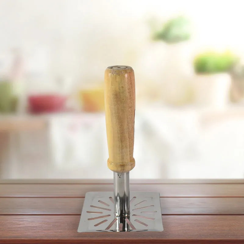 Kitchen Tools Wooden Handle Square Stainless Steel Potato Masher (1 Pc) - Home &