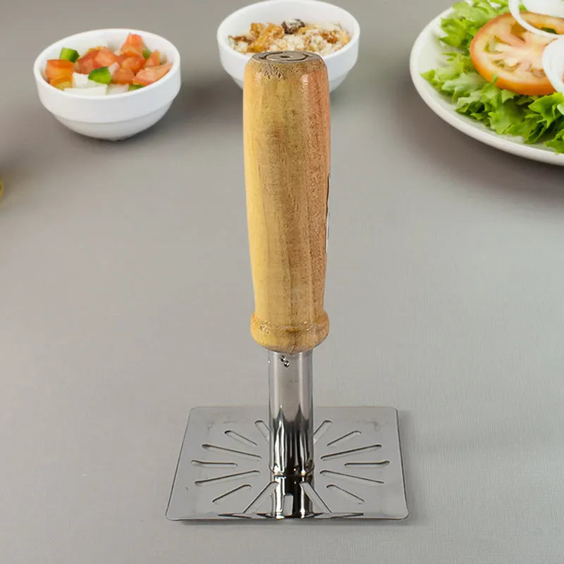 Kitchen Tools Wooden Handle Square Stainless Steel Potato Masher (1 Pc) - Home &