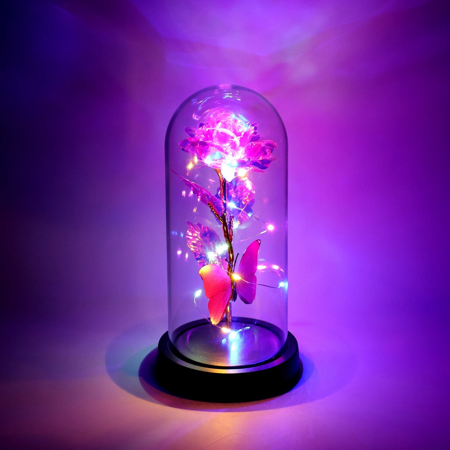 Best led decorative rose with butterfly in transparent plastic dome (1 pc battery not included) - 2025 | fast shipping