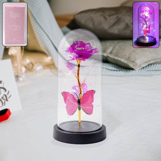 Best led decorative rose with butterfly in transparent plastic dome (1 pc battery not included) - 2025 | fast shipping