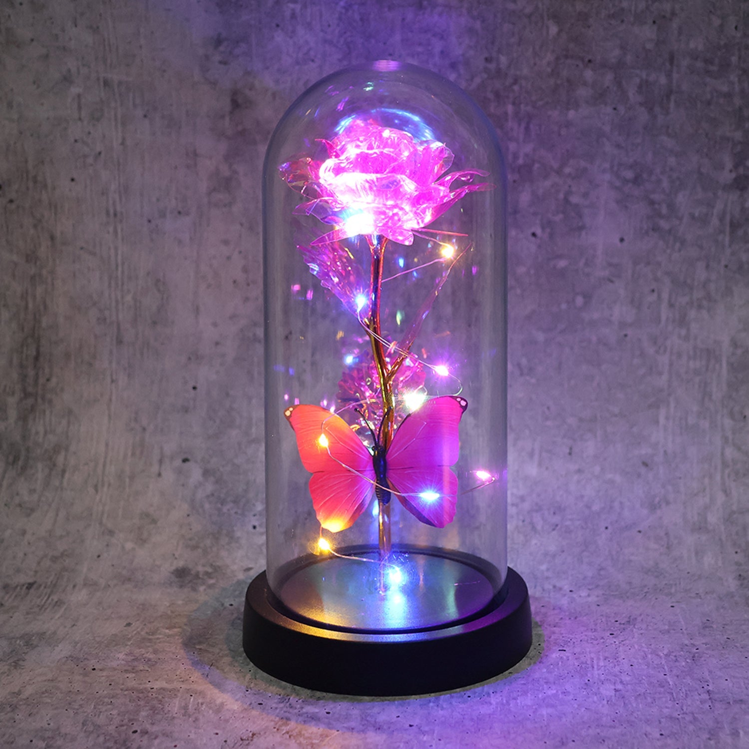 Best led decorative rose with butterfly in transparent plastic dome (1 pc battery not included) - 2025 | fast shipping
