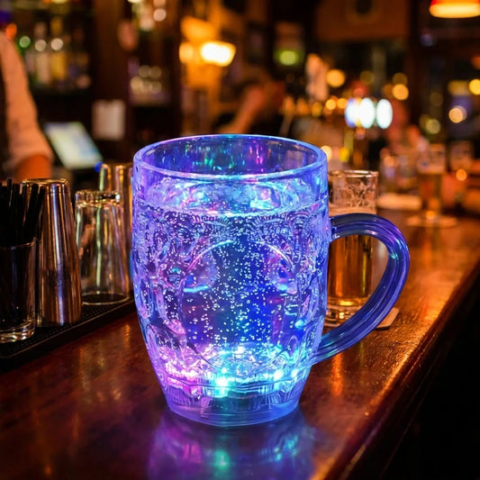 Purple translucent LED flashing mug with handle