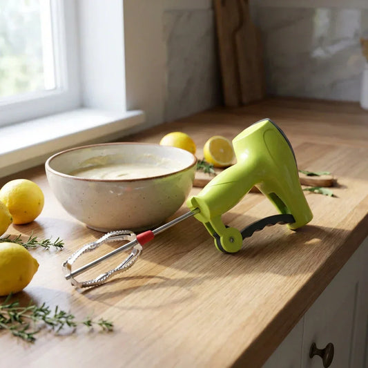 Manual power-free hand blender with whisk attachment, lime green
