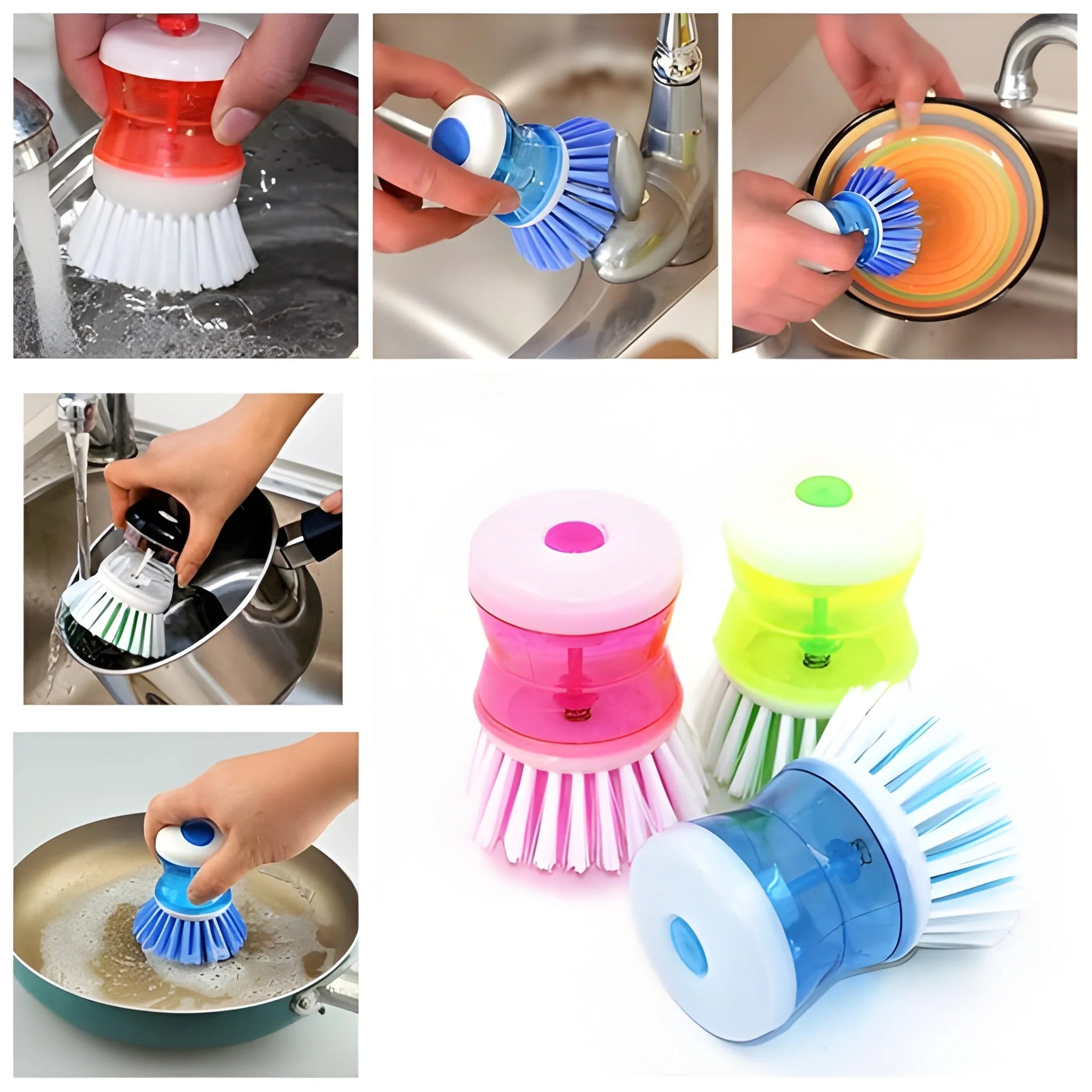 Plastic wash basin brush cleaner with liquid