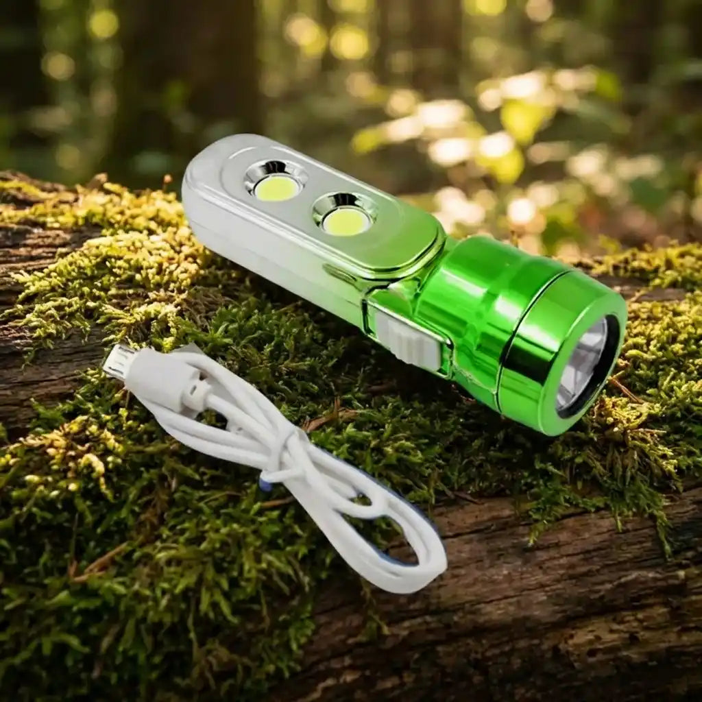 Green multi-LED torchlight with silver top and white lanyard loop