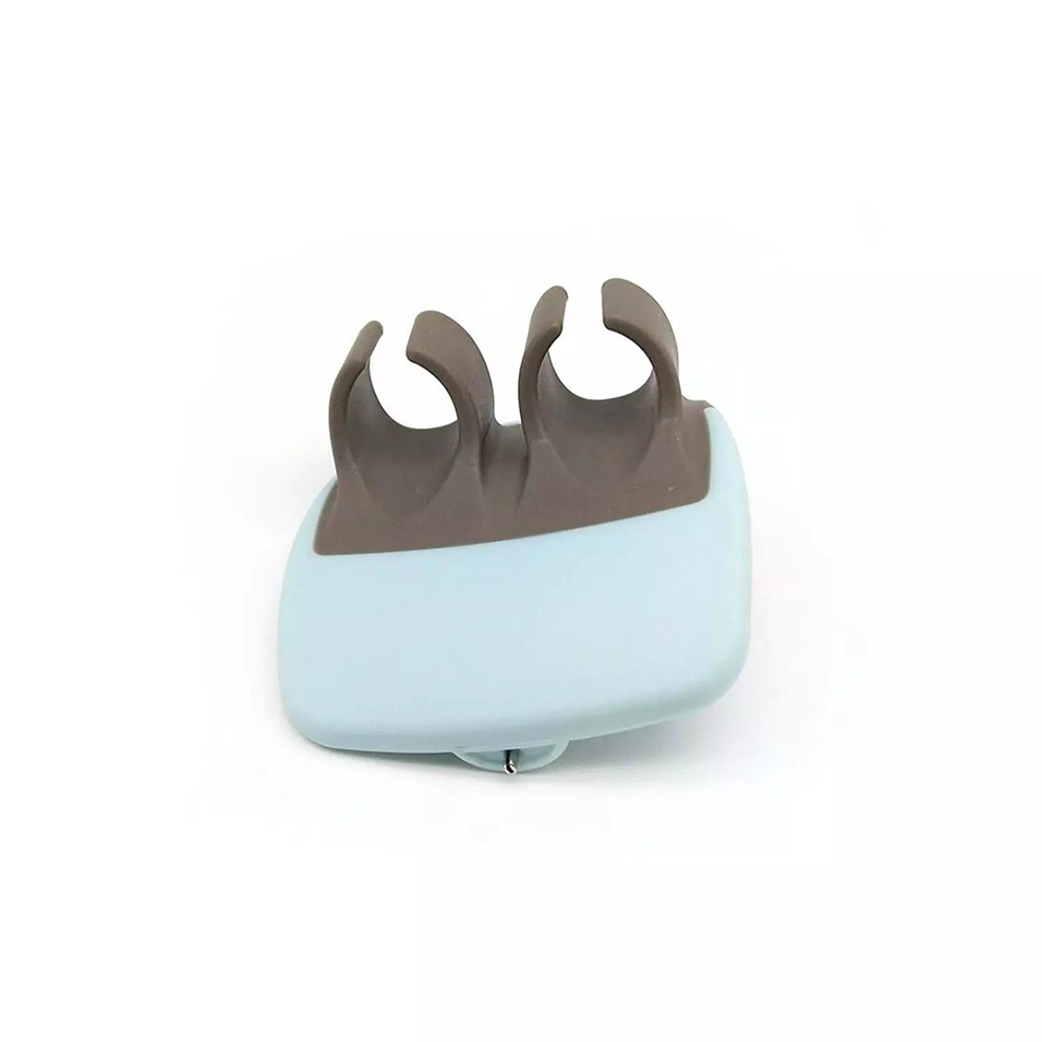 Palm grip vegetable peeler with light blue handle and two blade guards