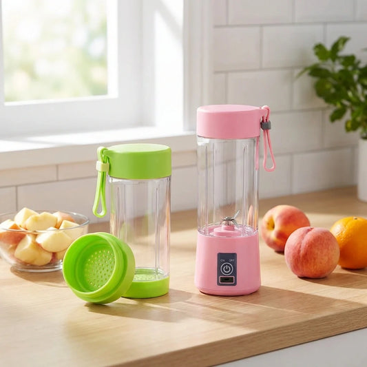 Portable USB juicer cups, clear blender containers with green and pink lids