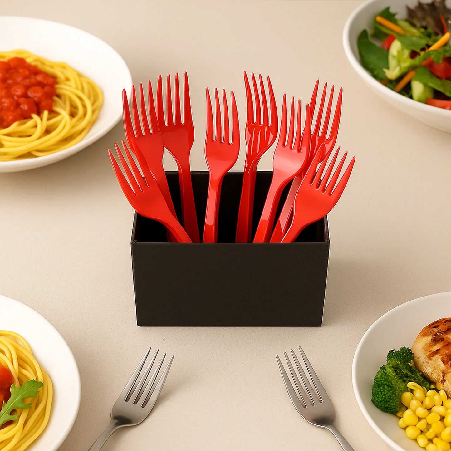 Red Plastic Forks – Pack of 8 - Home & Kitchen