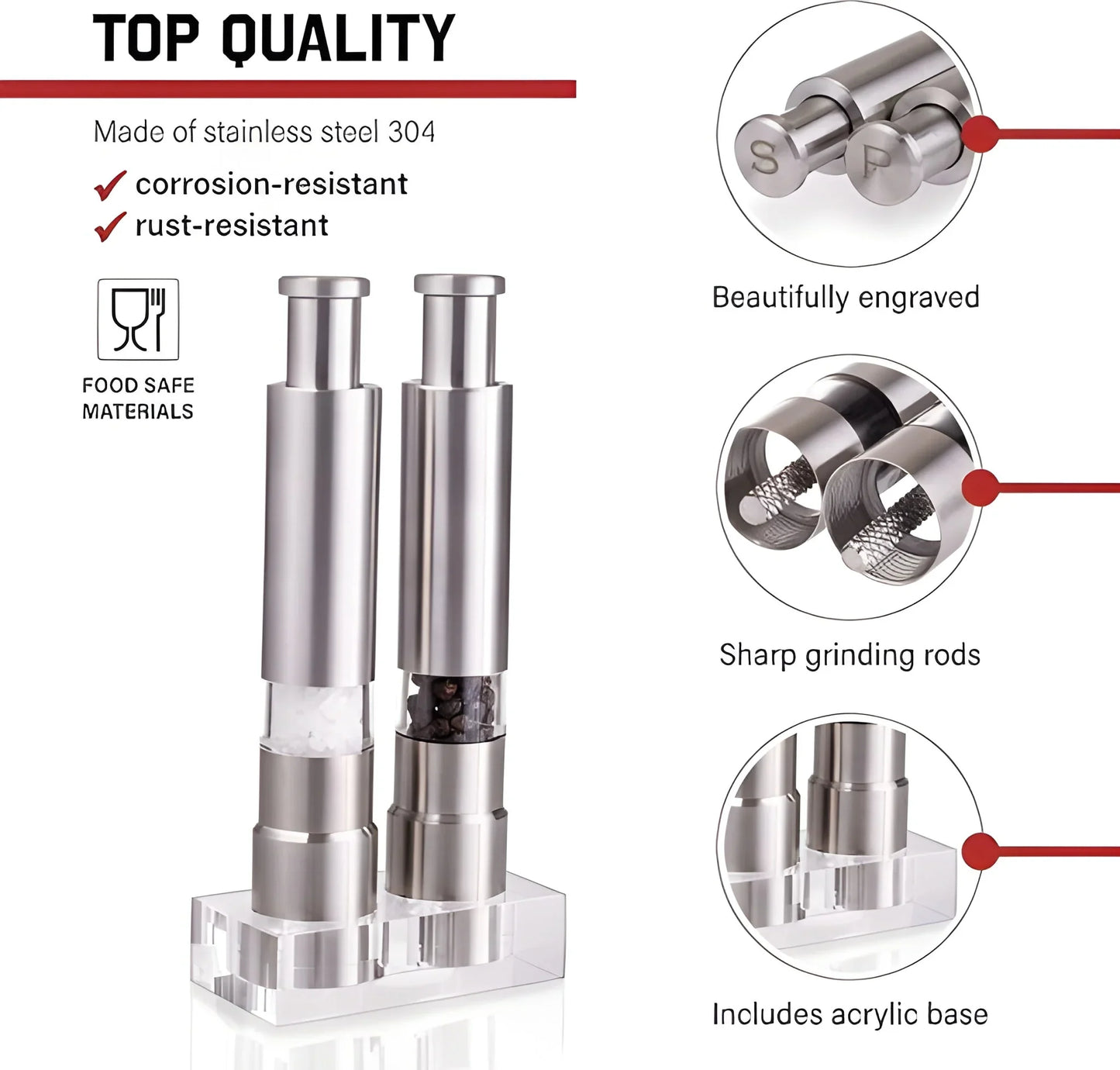 Best stainless steel thumb presser salt and pepper grinder - home & garden | 2025 | fast shipping