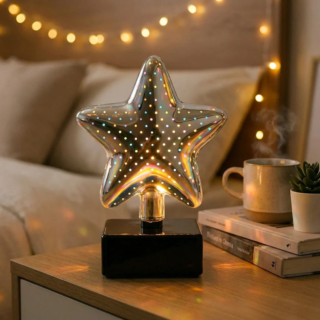 Star-shaped 3D LED night lamp with warm glowing light in star outline