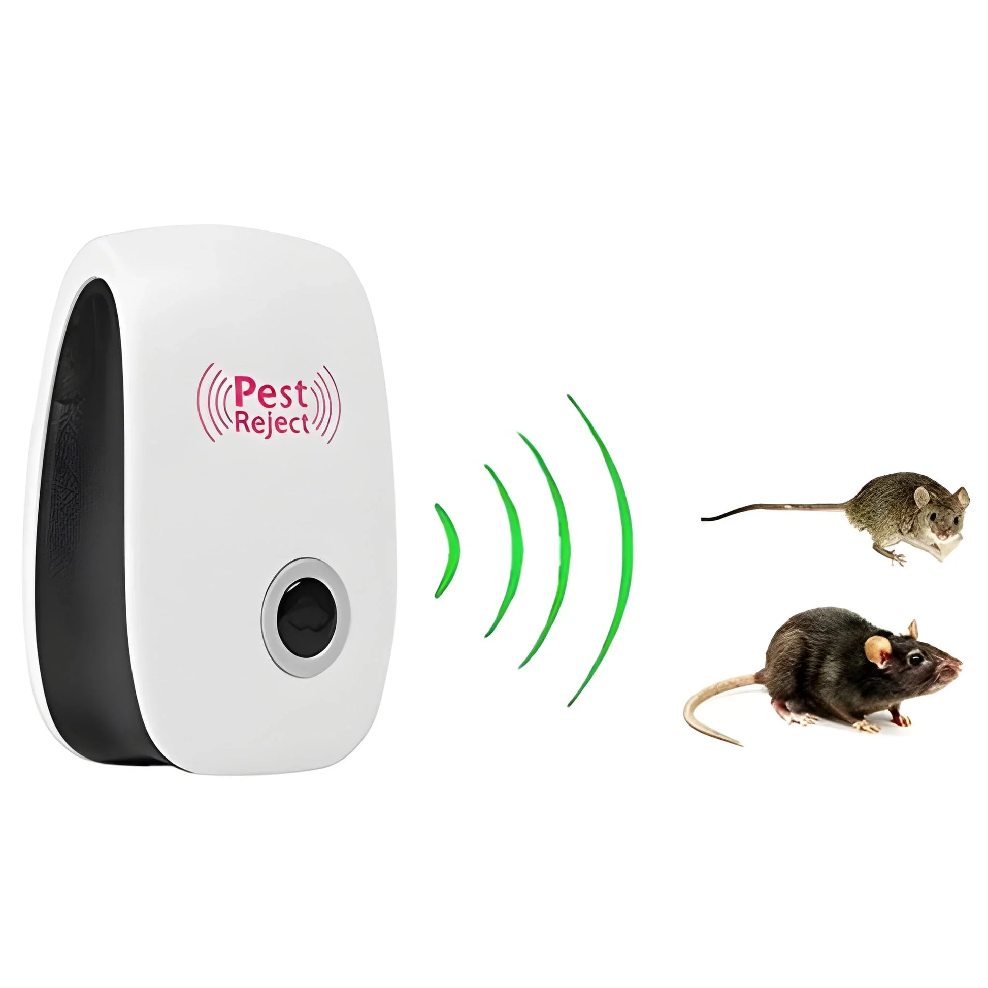Ultrasonic pest repeller in white and black with sound-wave indicator
