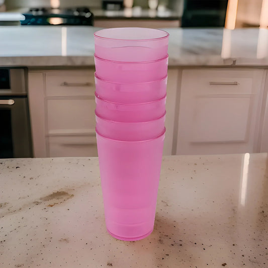 Plastic drinkware set cups, stack of pink plastic cups