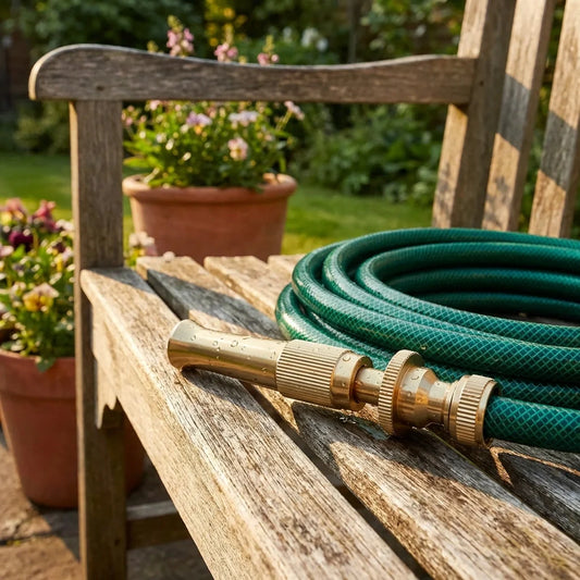 Brass water spray nozzle with hose connector and adjustable sprayer head