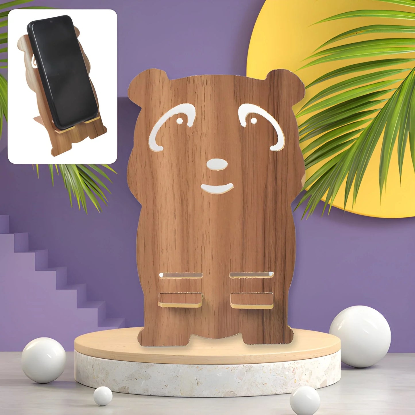 Wooden Cartoon Shape Design Mobile Stand - mobile accessories