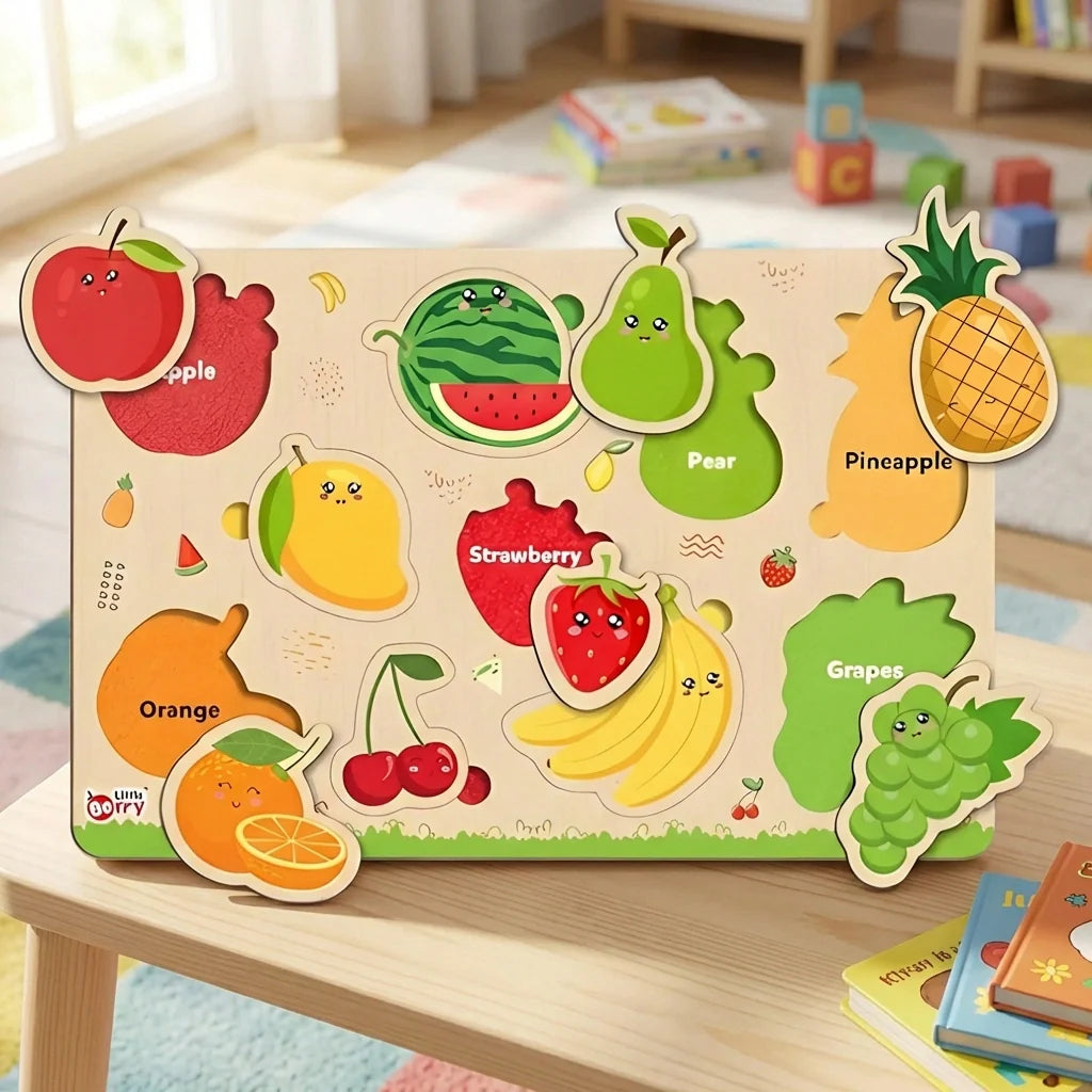 Best wooden fruits puzzle learning educational board - toys & games | 2026 | fast shipping