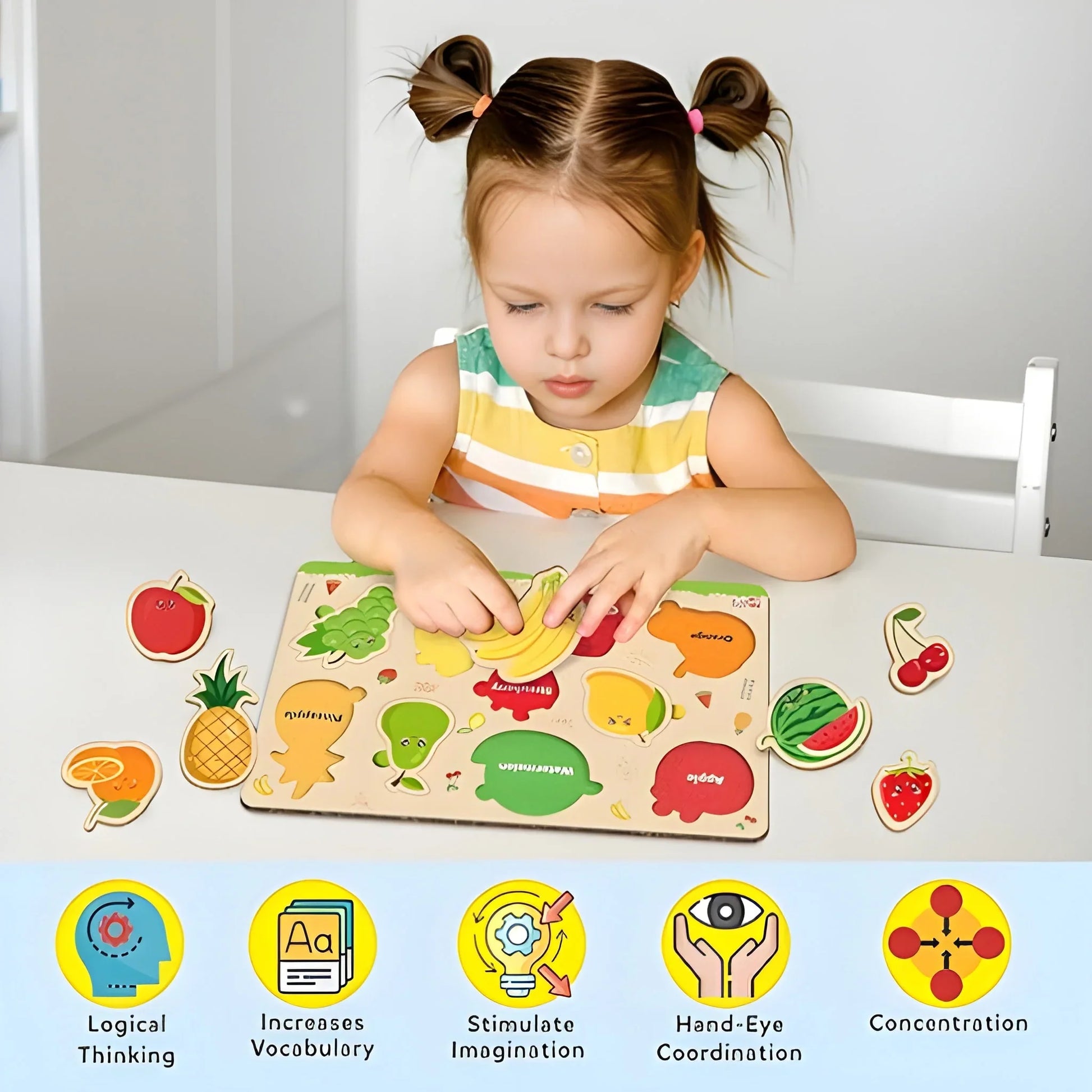 Best wooden fruits puzzle learning educational board - toys & games | 2025 | fast shipping