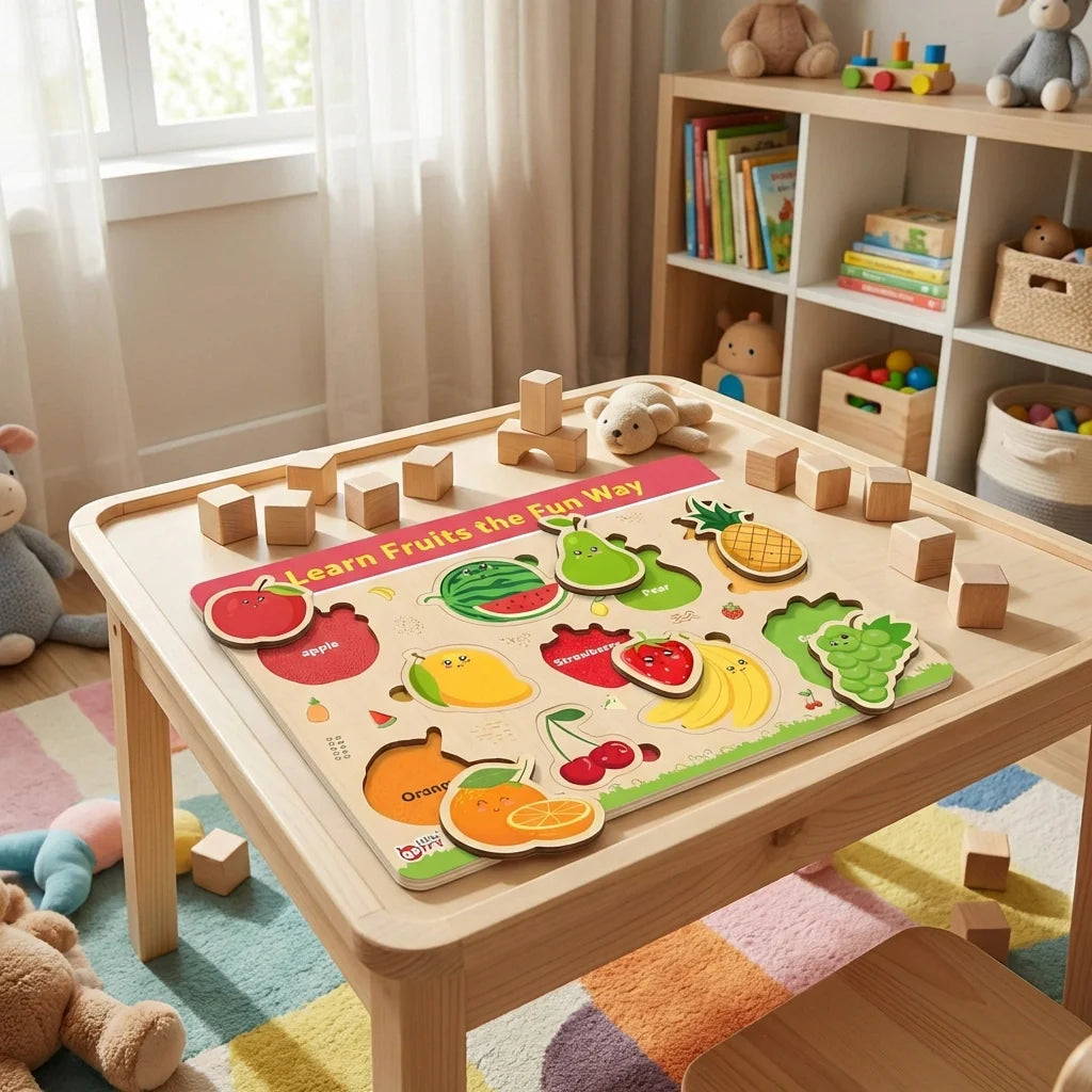 Best wooden fruits puzzle learning educational board - toys & games | 2026 | fast shipping