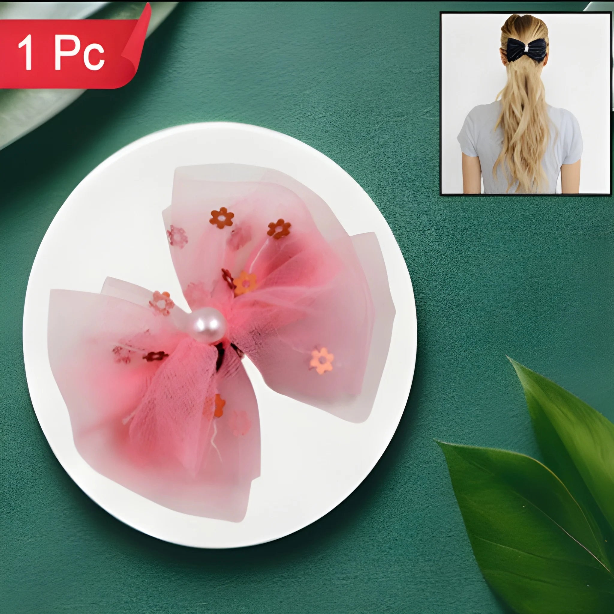 Sparkle heart hair bow