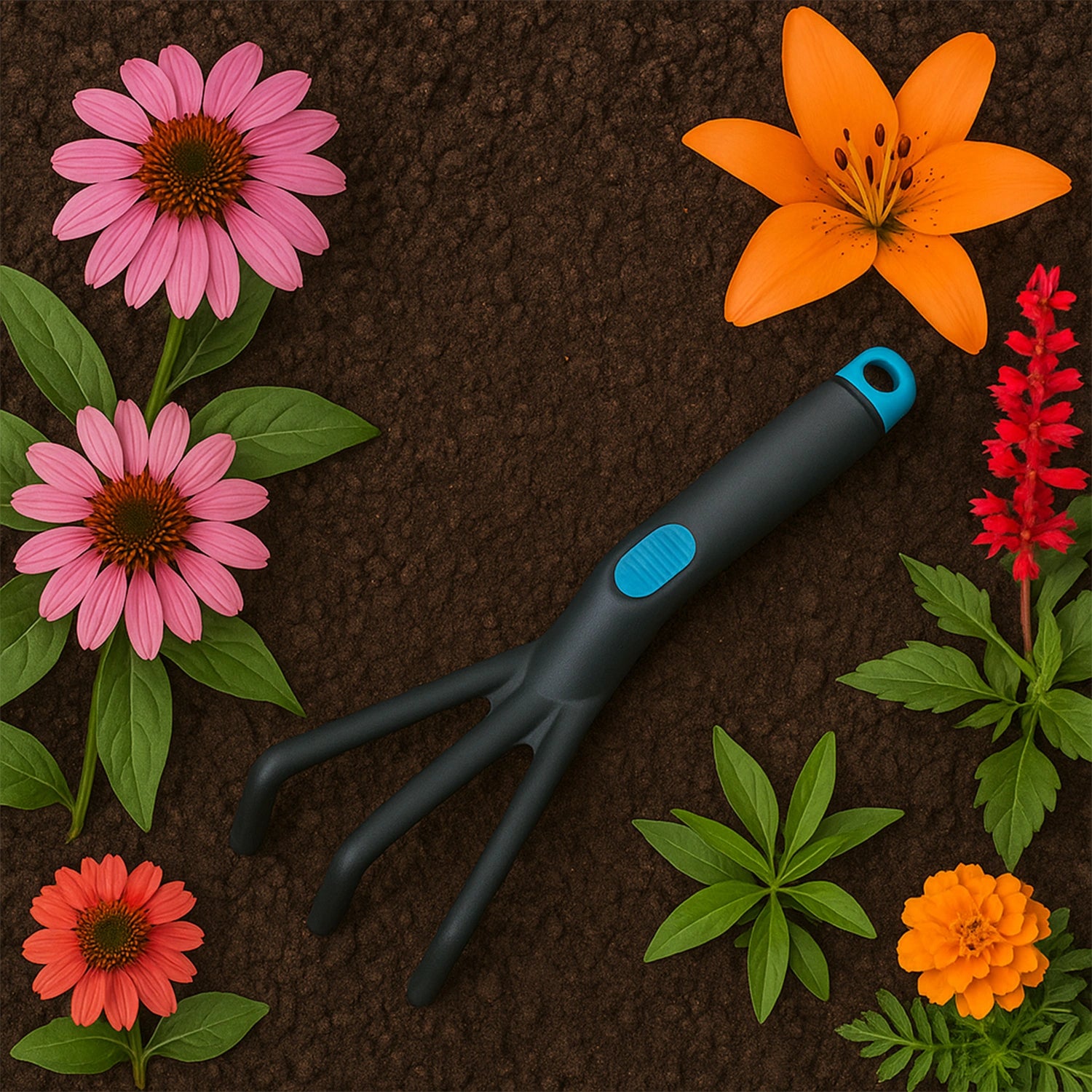 3-prong garden cultivator tool
