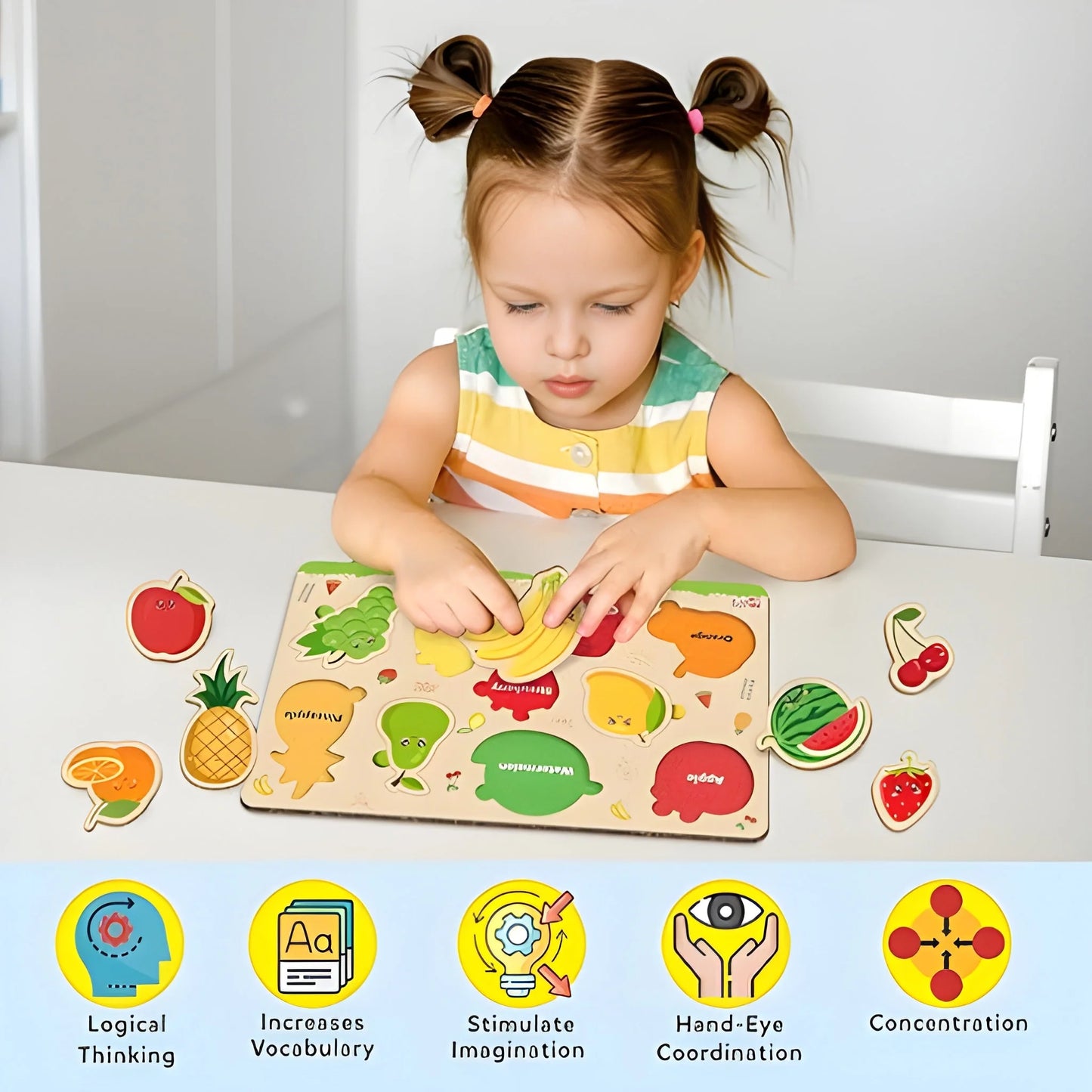 Best wooden fruits puzzle learning educational board - toys & games | 2025 | fast shipping